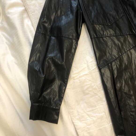 Zara Faux Leather Shirt Shacket Coat Button-Up S Black - Picture 4 of 16